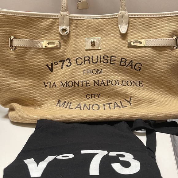 V 73 Linen Canvas tote bag. Leather handles in v good condition. - Picture 5 of 7